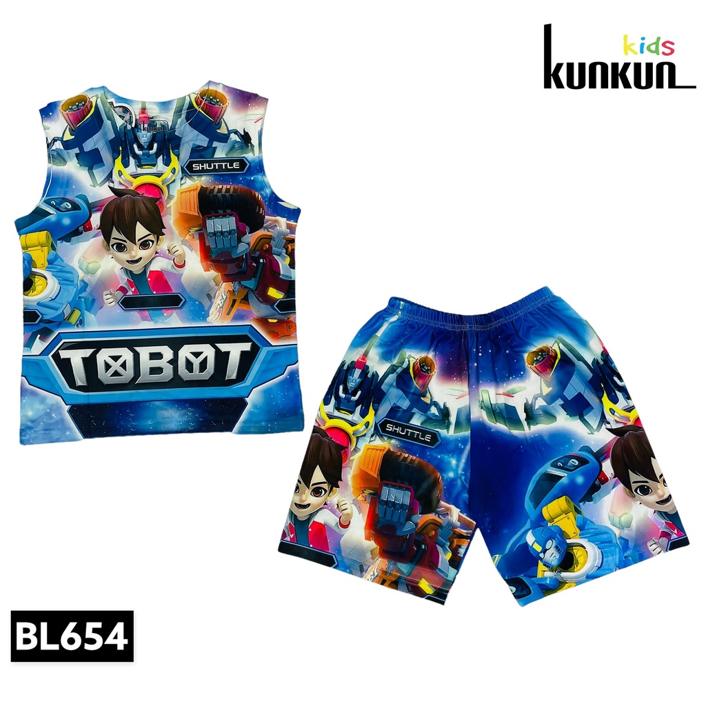 Quần áo trẻ em KUNKUN BL654 in 3d sát nách hoạt hình tobot size đại từ 10-60kg chất thun lạnh cho bé trai 3-12 tuổi