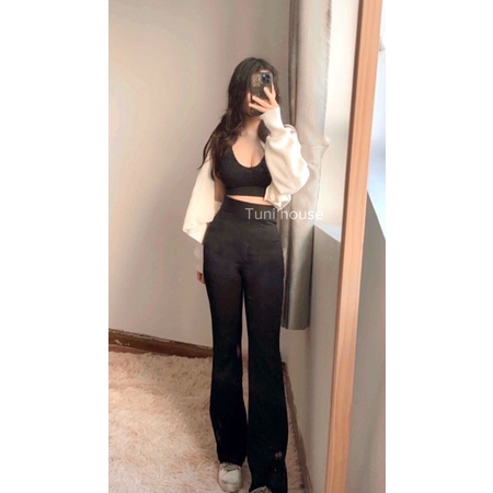 (Có size xs) Quần ống loe thun lưng cao cho bạn nữ 1m50 | BigBuy360 - bigbuy360.vn