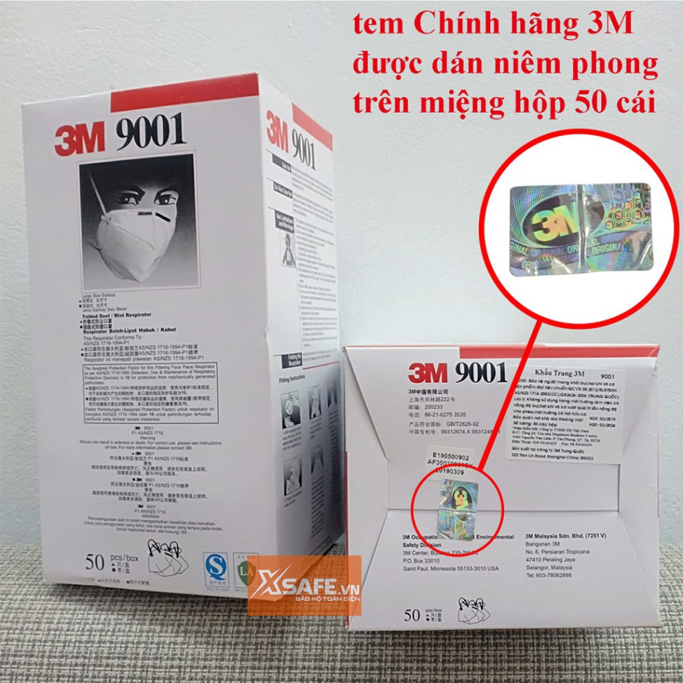 [G032] Khẩu trang chống bụi mịn 3M 9001A khẩu trang lọc bụi PM2.5 cơ chế lọc vải không dệt cùng màng lọc tĩnh điện S029