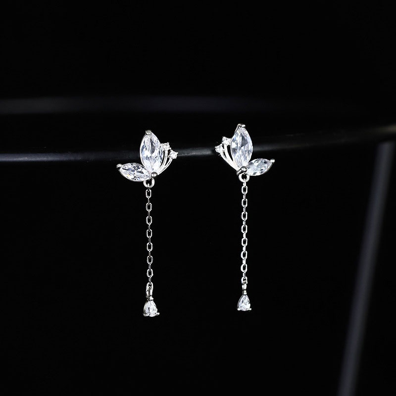 XiaoboACC Khuyên Tai Mặt Bươm Bướm Tua Rua Đính Đá Zircon Nhỏ Phong Cách Hàn Quốc Thời Trang