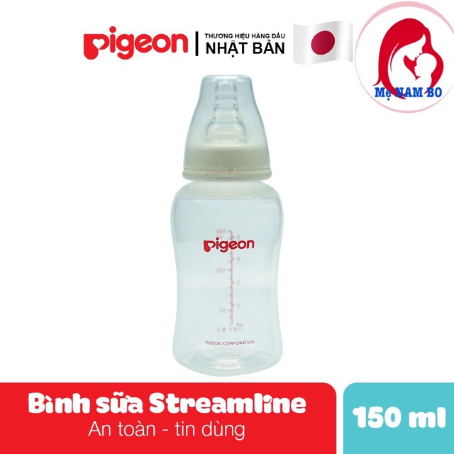 [CHÍNH HÃNG ] Bình Sữa Cổ Hẹp PP Streamline PIGEON( núm silicon siêu mềm siêu an toàn cho bé bú no ngủ kỹ)