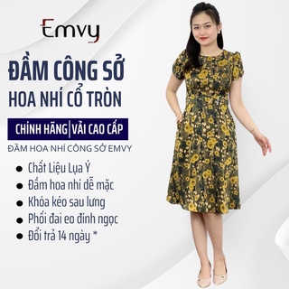 [Mã BMLT35 giảm đến 35K đơn 99K] Đầm công sở thiết kế, có túi, họa tiết hoa dáng xòe chất liệu tằm ý nhẹ , mát B49 Emvy