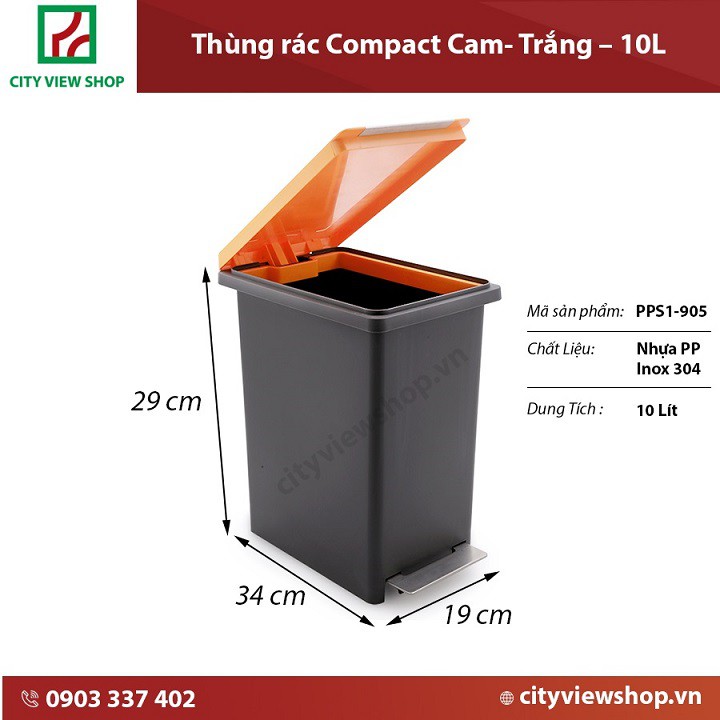 Thùng rác Fitis nhựa vuông đạp chân 10 lít PPS1