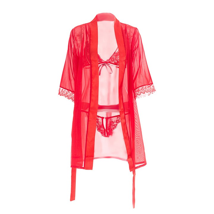 Set Áo Choàng ngủ sexy kèm bra và quần chip ren lọt khe quyến rũ với 4 màu siêu xinh | BigBuy360 - bigbuy360.vn