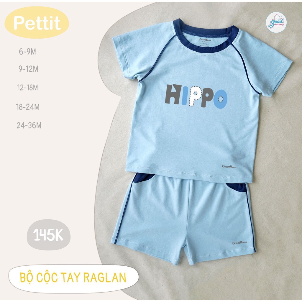 [CHÍNH HÃNG] Bộ cộc tay raglan quần đùi vải petit họa tiết dễ thương cho bé Good Mama