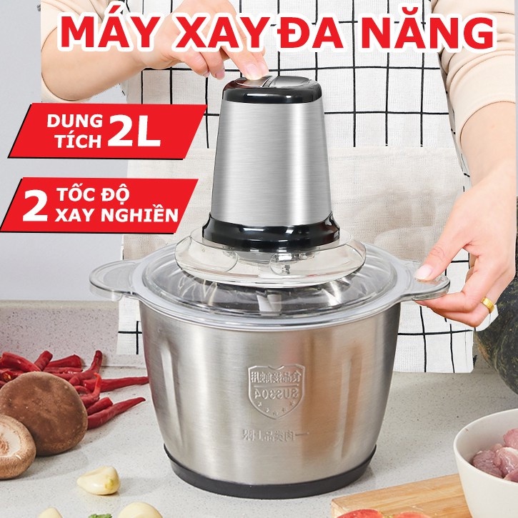 MÁY XAY THỊT CÁ TỎI ỚT CẦM TAY ĐA NĂNG CỐI INOX 304 CAO CẤP VỚI THIẾT KẾ 4 LƯỠI DAO XAY SIÊU MẠNH - MÁY ÉP XAY NHUYỄN