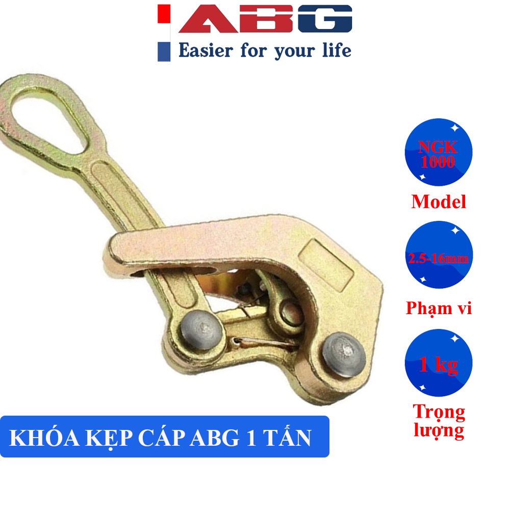 Khóa kẹp cáp ABG 1 tấn cấu trúc nhỏ gọn, làm bằng thép hợp kim chất lượng cao, sức chịu lực lớn, bền bỉ, không dễ trượt