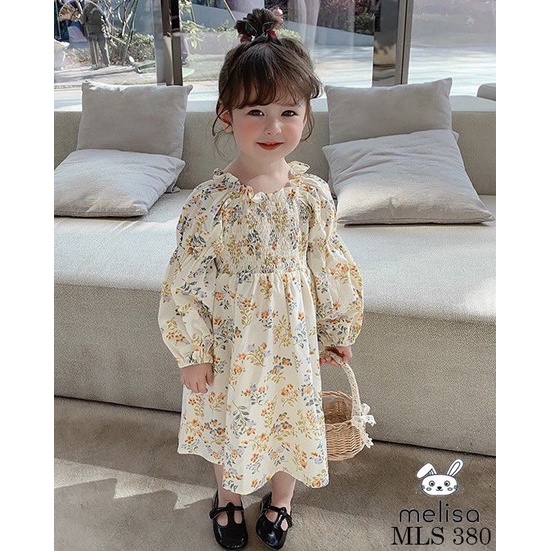 Váy Melisa trễ vai nhún bèo phối hoa