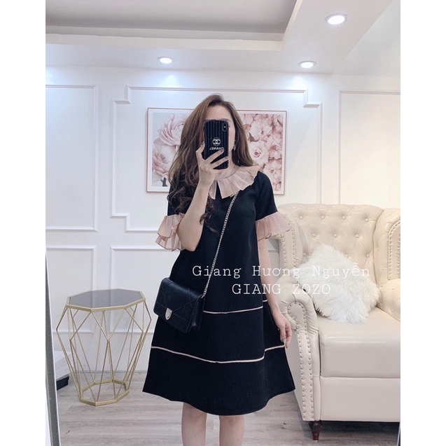 Đầm cổ bèo voan lụa form suông giấu bụng 55-90ký ( ML978)