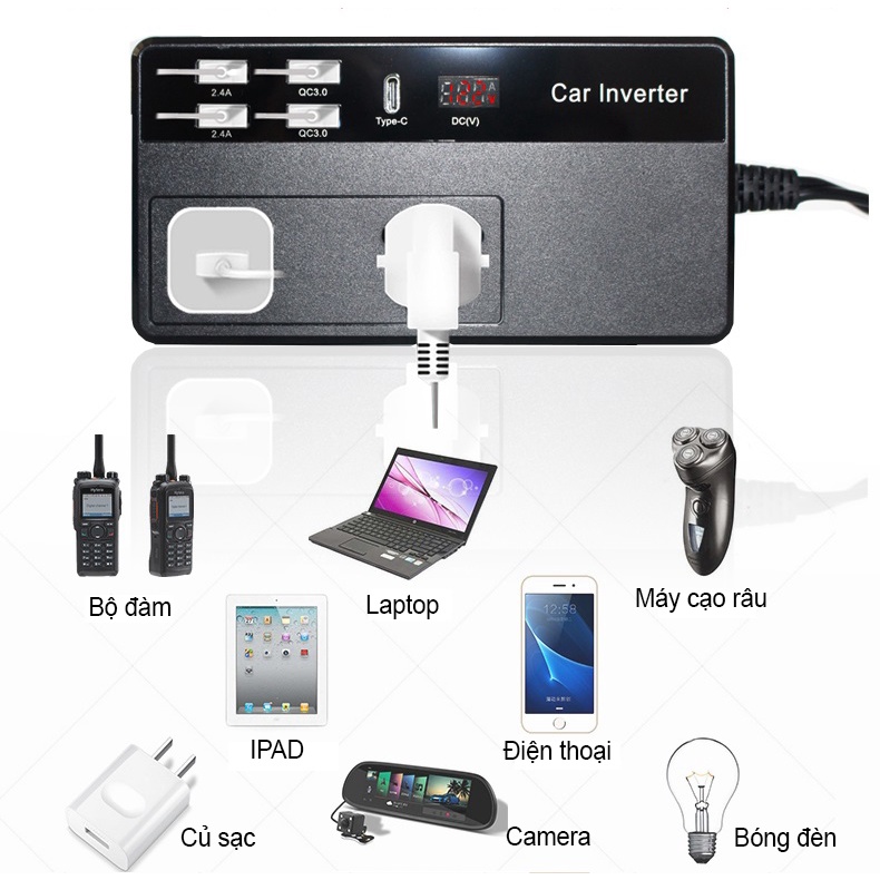 Bộ Chuyển Đổi Nguồn Điện DC 12V Sang AC 110V/220V 150W  Hỗ Trợ Cổng Type-C M2012