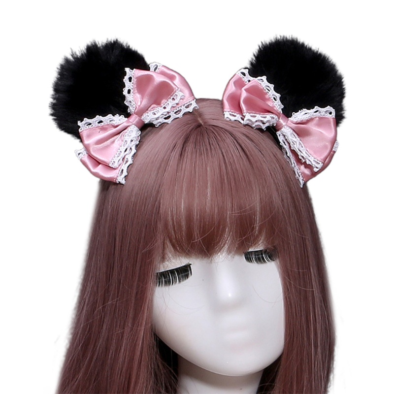 1 Cặp Kẹp Tóc Tai Gấu Bằng Satin Phối Lông Dễ Thương