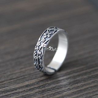 Nhẫn cành hoa mai bạc nguyên chất S990