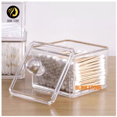 Hộp Đựng Tăm Bông 1 Ngăn Giá Rẻ Trong Suốt Mica Cao Cấp