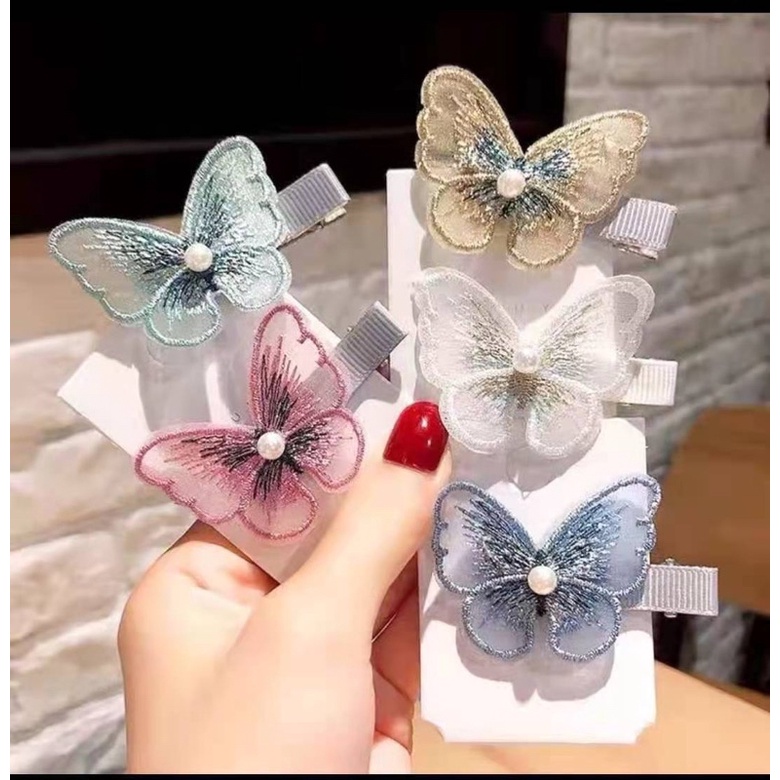 Kẹp tóc thêu hình bướm, kẹp tóc lưới cho nữ và bé gái phong cách Hàn Quốc