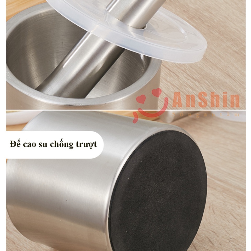 [Hàng có sẵn tại TPHCM ]Bộ cối chày inox 304 Anshin - trọn đời không han gỉ - bảo vệ sức khỏe cho người sử dụng