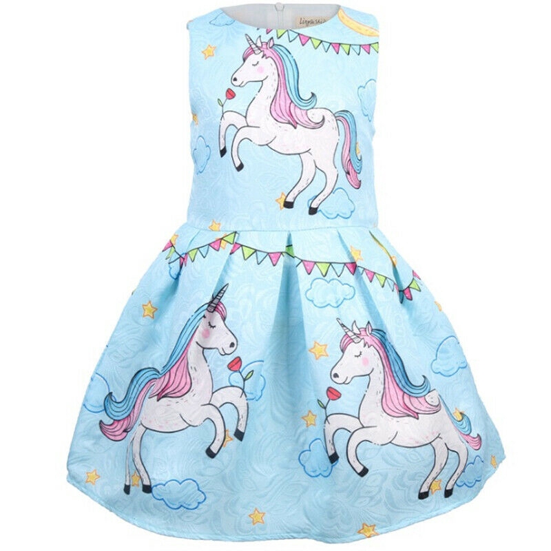 Girls Unicorn Sleeveless Dress Kid Sundress Summer Birthday Party Outfit Dress