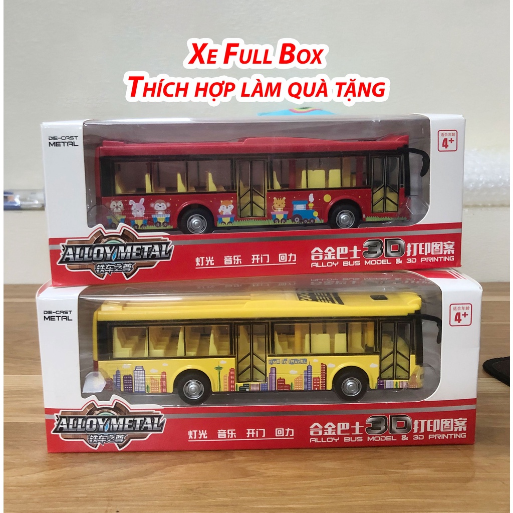 MÔ HÌNH Xe Bus, Xe đồ chơi Bus vỏ Hợp Kim mở được cửa, có nhạc và đèn cho bé | tỷ lệ 1:50
