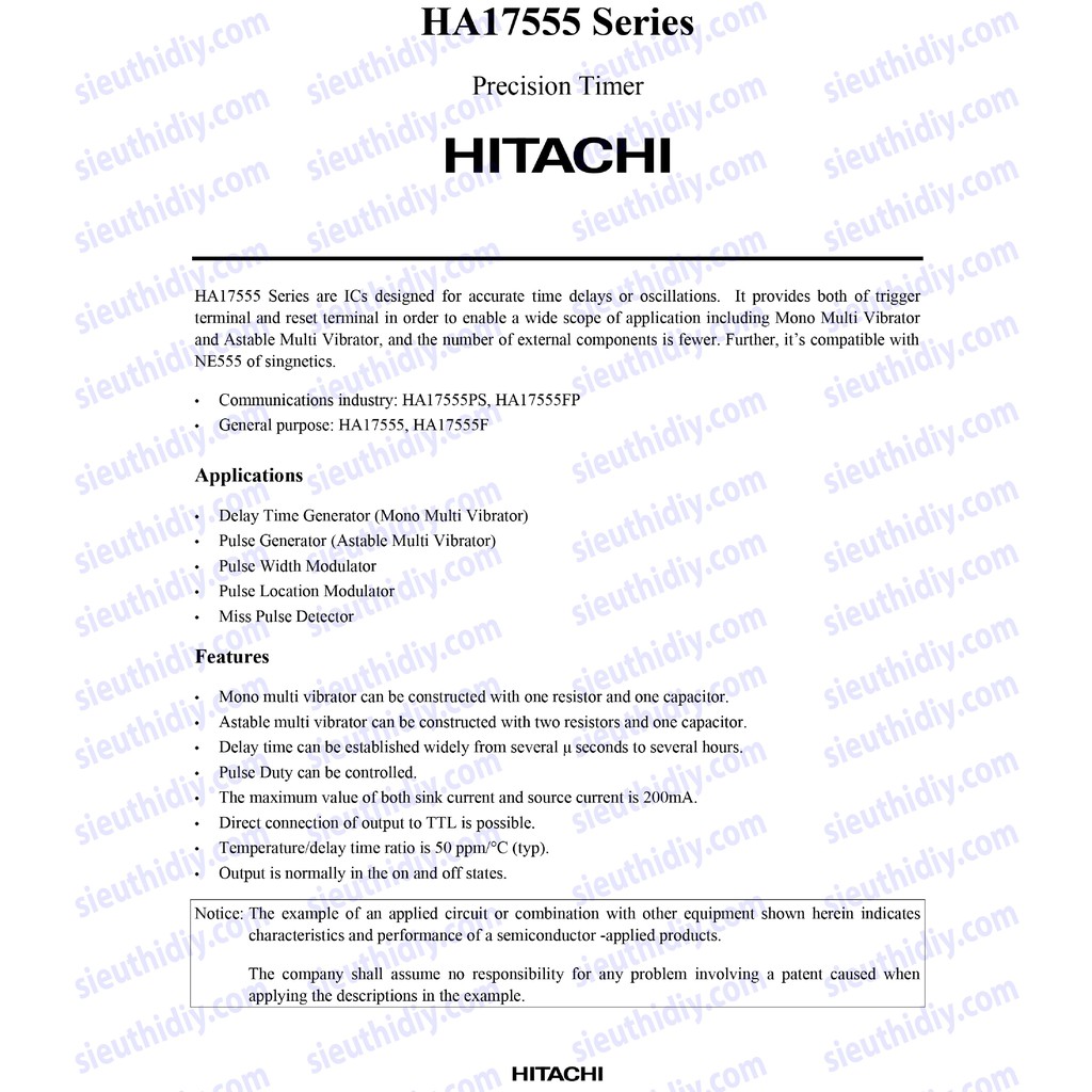 IC Precision Timer HA17555 chính hãng HITACHI DIP-8