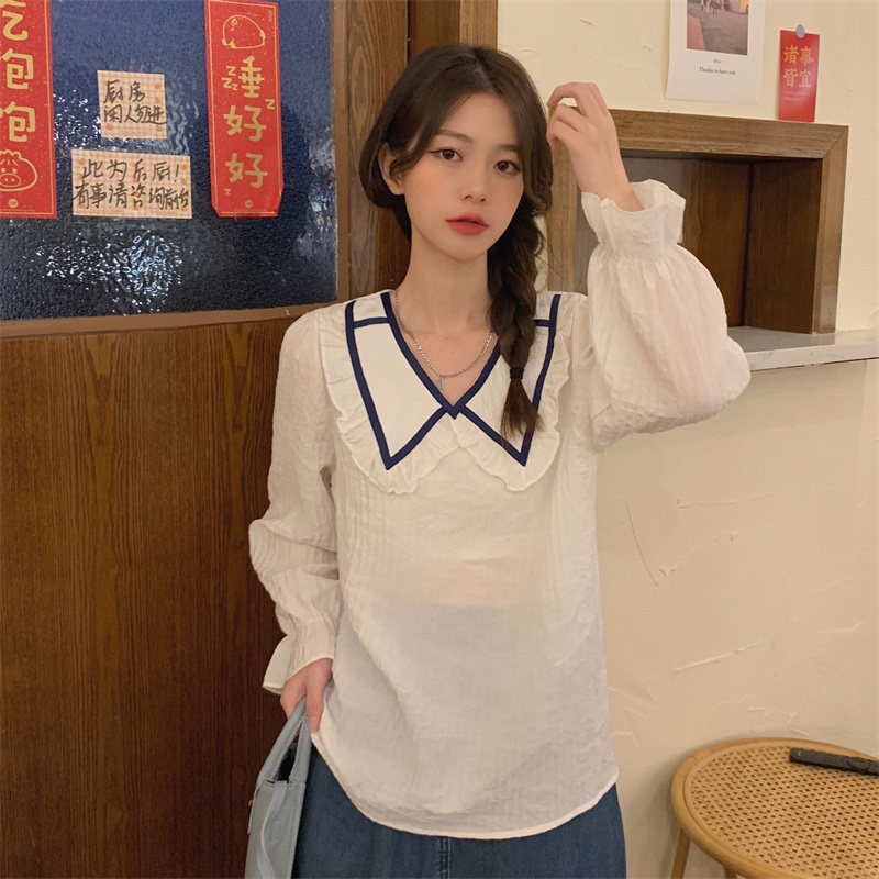 Áo kiểu IELGY tay dài dáng rộng màu sắc tương phản phong cách ngọt ngào dành cho nữ