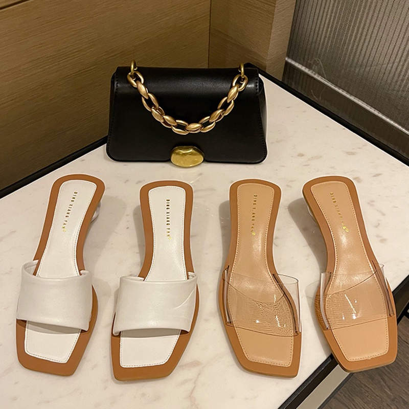 Ielgy Dép Gót Dày Đính Pha Lê Màu Trơn Đơn Giản Thời Trang Mùa Hè