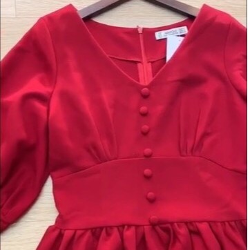 Đầm dự tiệc màu đỏ Linzstore - Váy xòe thiết kế cổ tim tay phồng chất Umi dày dặn, sang chảnh, váy dự tiệc, đi chơi