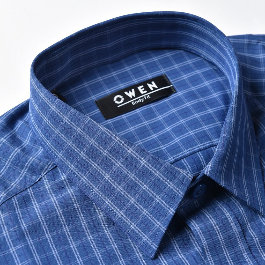 Áo Sơ Mi Nam Ngắn Tay Owen BA22674NT Cộc Tay Công Sở Cao Cấp Màu Xanh Kẻ Caro Nhỏ Vải Sợi Tre Dáng Body Fit Tà Bằng | BigBuy360 - bigbuy360.vn