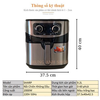 Nồi Chiên Không Dầu Sharp 9.2 Lít - Dung Tích Siêu Lớn,Thiết kế Hiện Đại, Công nghệ Chiên 360 Độ, Bảo Hành 12 Tháng