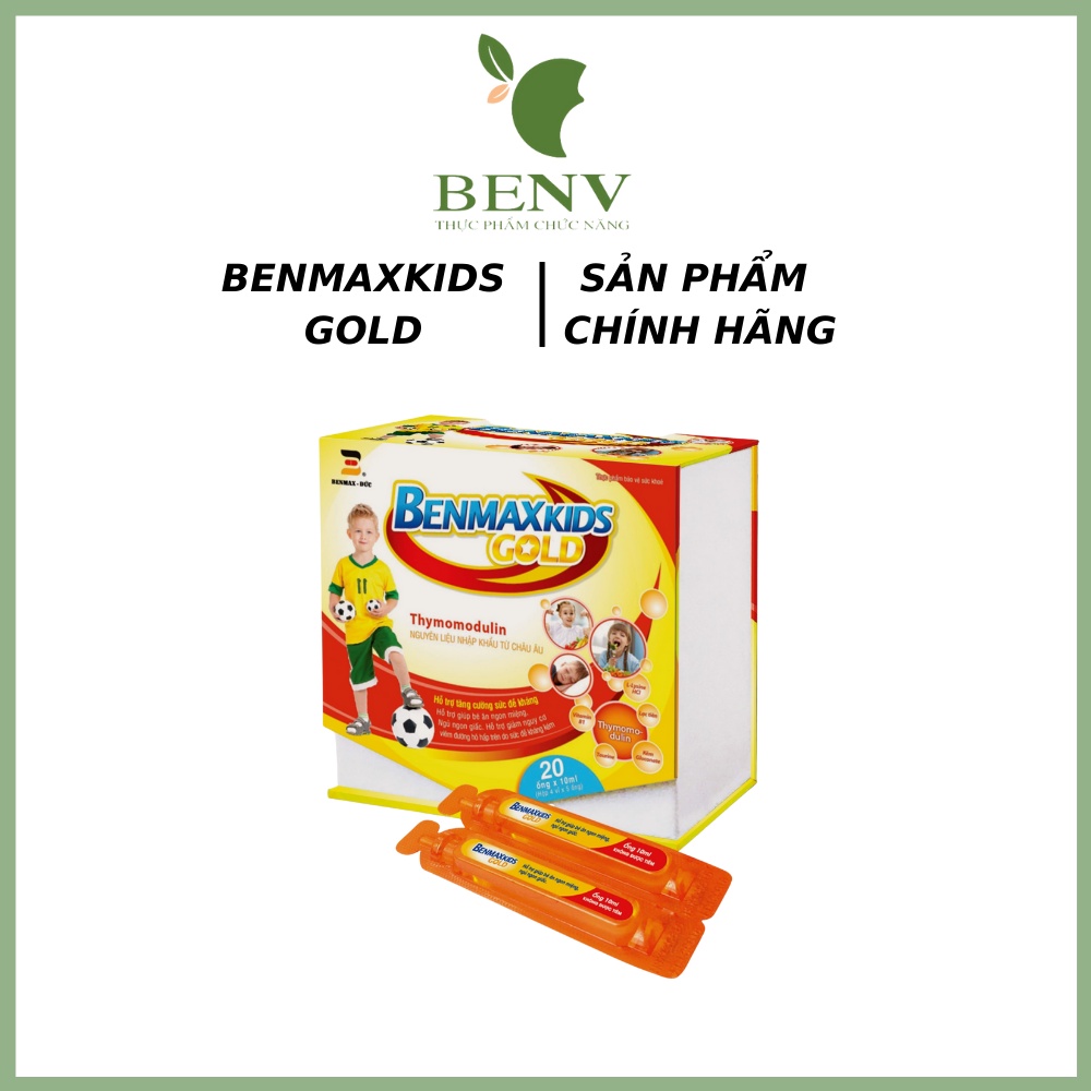 Siro Benmax Kids Gold BenV hộp 20 ống giúp tăng sức đề kháng cho bé, giúp bé ăn ngon, ngủ ngon và bổ sung vitamin
