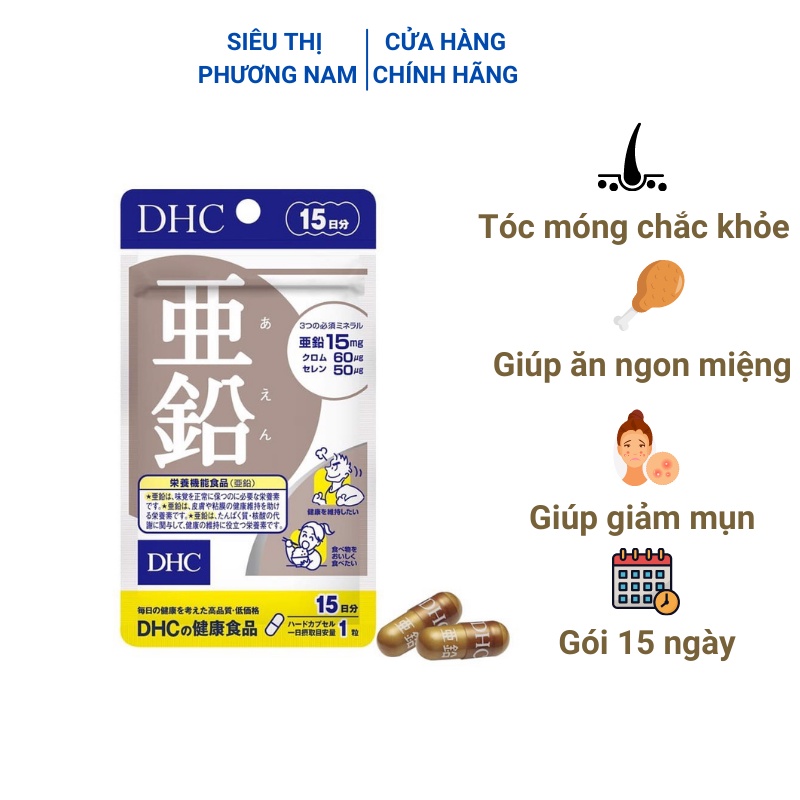 Viên uống kẽm DHC Nhật Bản hỗ trợ giảm mụn tăng cường đề kháng thực phẩm chức năng Zinc 15 ngày