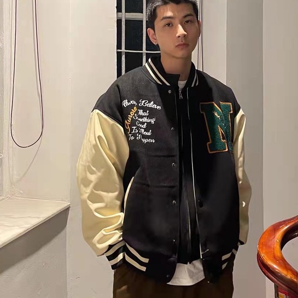 Áo khoác bóng chày dáng rộng phong cách đường phố thời trang cá tính