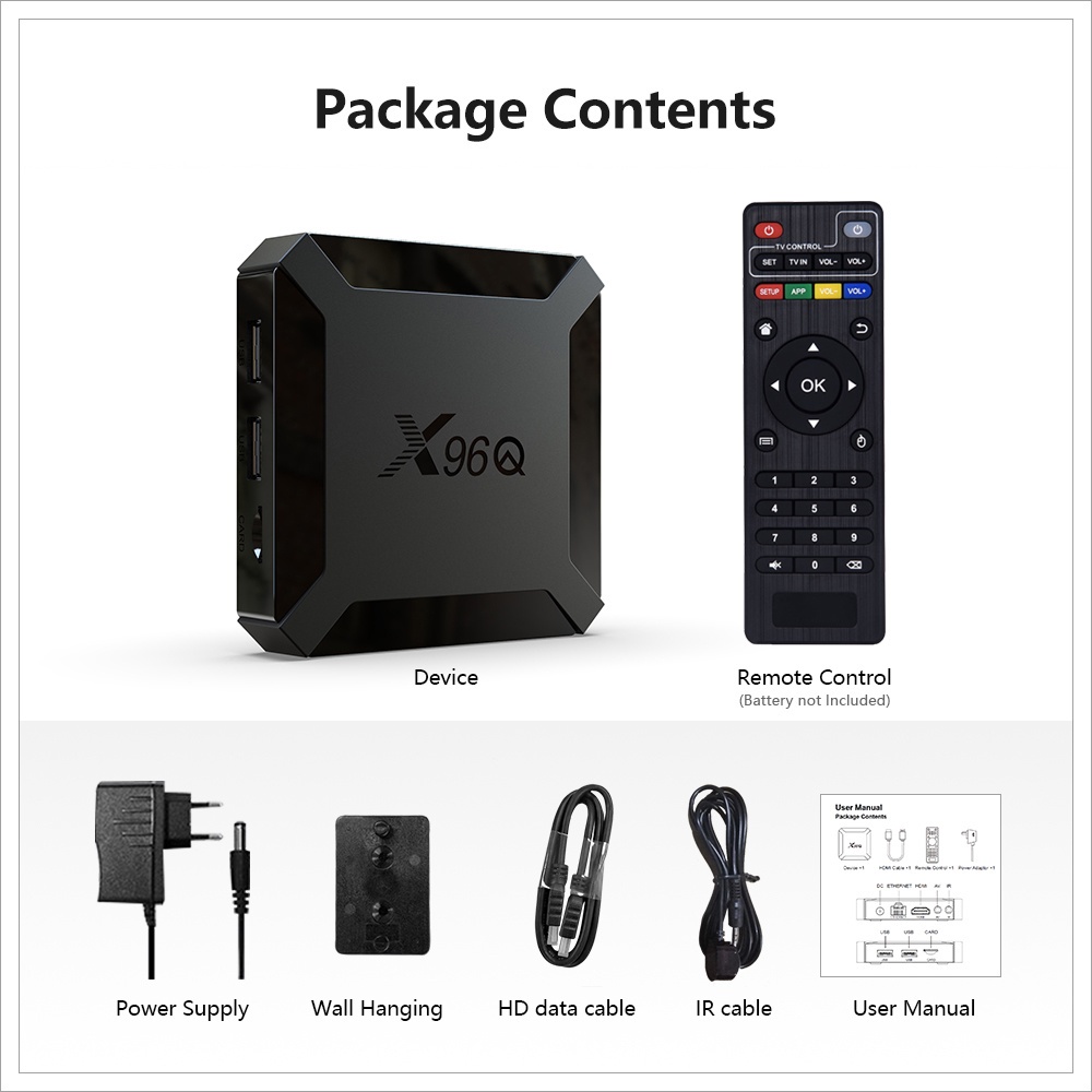 PRE INSTALL X96Q 4K Smart TV Box 1G+8G H3 Android 10.1 3D HDMI 2.0 Support 5G Wifi