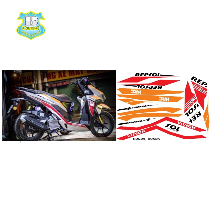 ( Quí khách vui lòng mang ra tiệm cho thợ dán ) Tem vario 150 repsol trắng