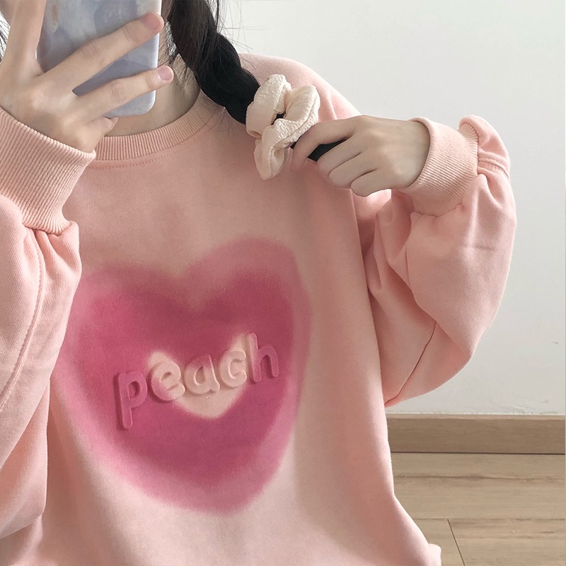 SUXI Áo nỉ dài tay dáng rộng in họa tiết kiểu Hàn Quốc thời trang thu đông mới cho bạn nữ