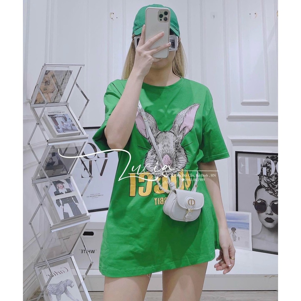 ÁO THUN NỮ HOẠ TIẾT CON THỎ MÀU XANH, CAM CỰC CHẤT, NỔI BẬT GIỮA ĐÁM ĐÔNG