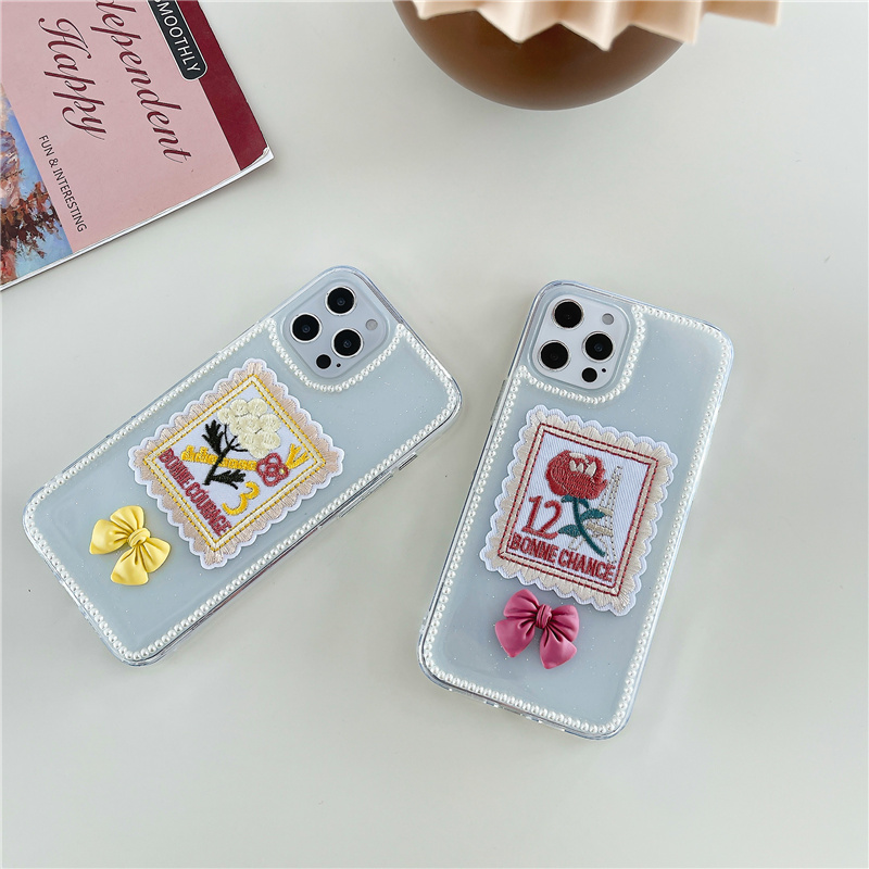 IPhone XSMAX XR X XS  7/8 PLUS  7/8 Embroidered bow with gutta percha Mobile Phone Case