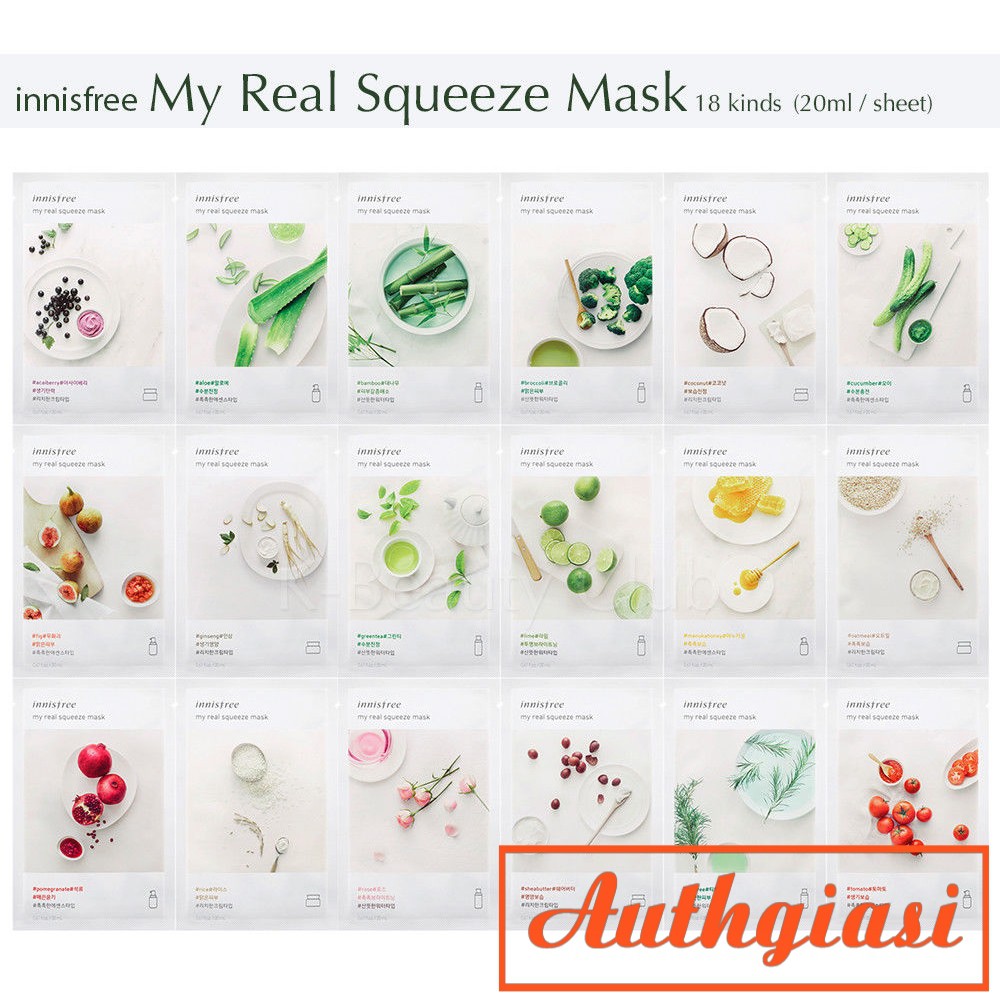 Combo 3-10 mặt nạ Innisfree Mặt nạ It's Real Squeeze Mask 20ml | Thế Giới Skin Care