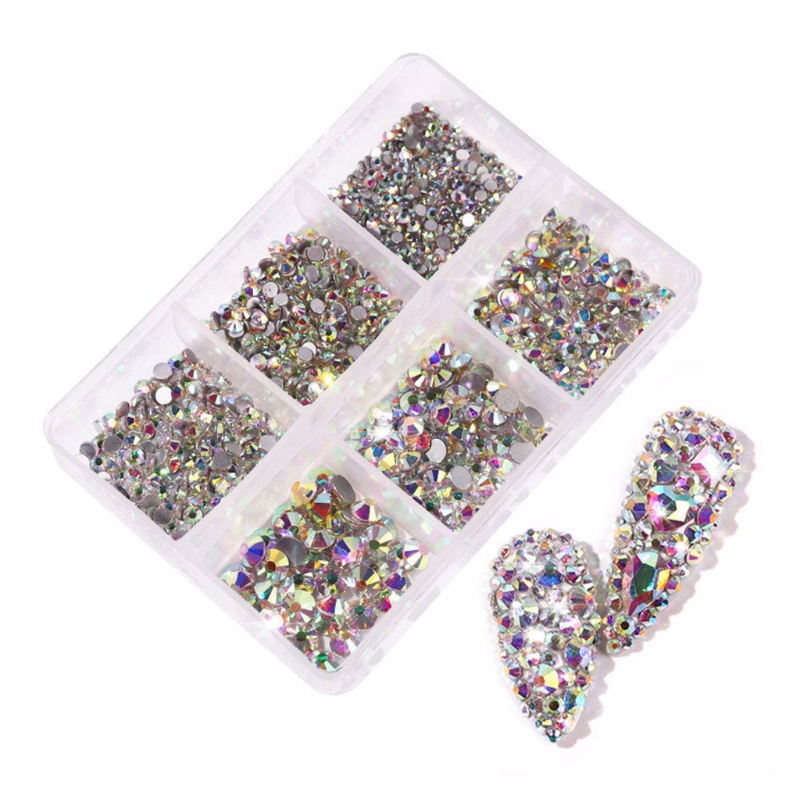 Set 6 Hộp Đá Pha Lê Trang Trí Móng Tay / Lưng Phẳng DIY