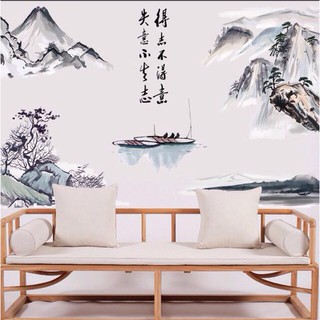 Decal dán tường cảnh núi non phong thủy mẫu mới