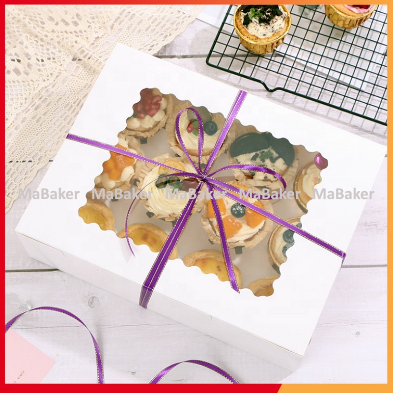 Set 10, 50 hộp đựng 12 bánh cupcake màu trắng có nắp tiện lợi, thông minh (thùng 200 cái) - MaBaker