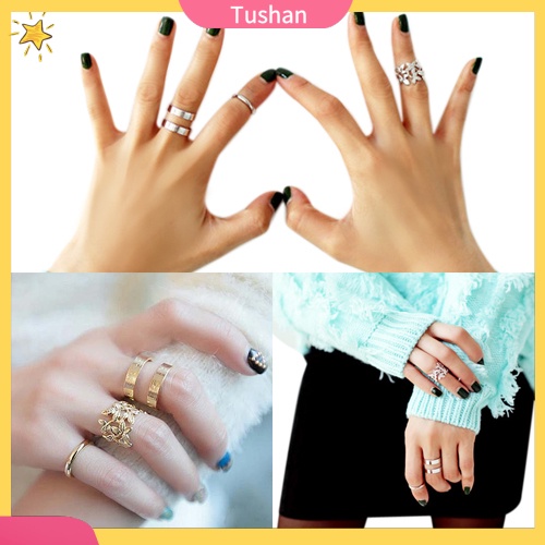 Set 3 nhẫn đeo tay kim loại đính đá xinh xắn cho nữ