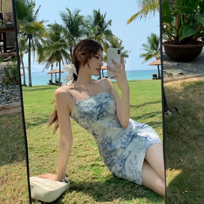 Đầm PERTY hai dây ôm vừa vặn họa tiết hoa phong cách Hàn Quốc thời trang mùa hè mới quyến rũ dành cho nữ