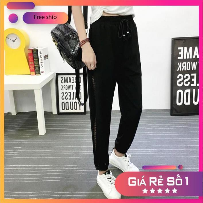 [FREESHIP EXTRA Quần Jogger Nữ Thể Thao Phối Lưới Hông Chất Sạn