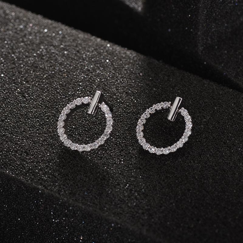 Khuyên tai dạng tròn đính đá Bông tai bạc nữ phong cách Hàn Quốc xinh xắn dễ thương
