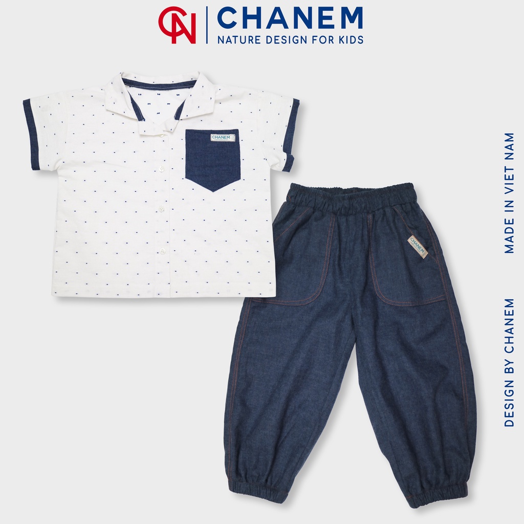 Bộ quần áo cho bé trai RAYBER CHANEM, áo cổ ve phối túi cá tính và quần dài chun ống năng động, chất liệu cotton mềm mại
