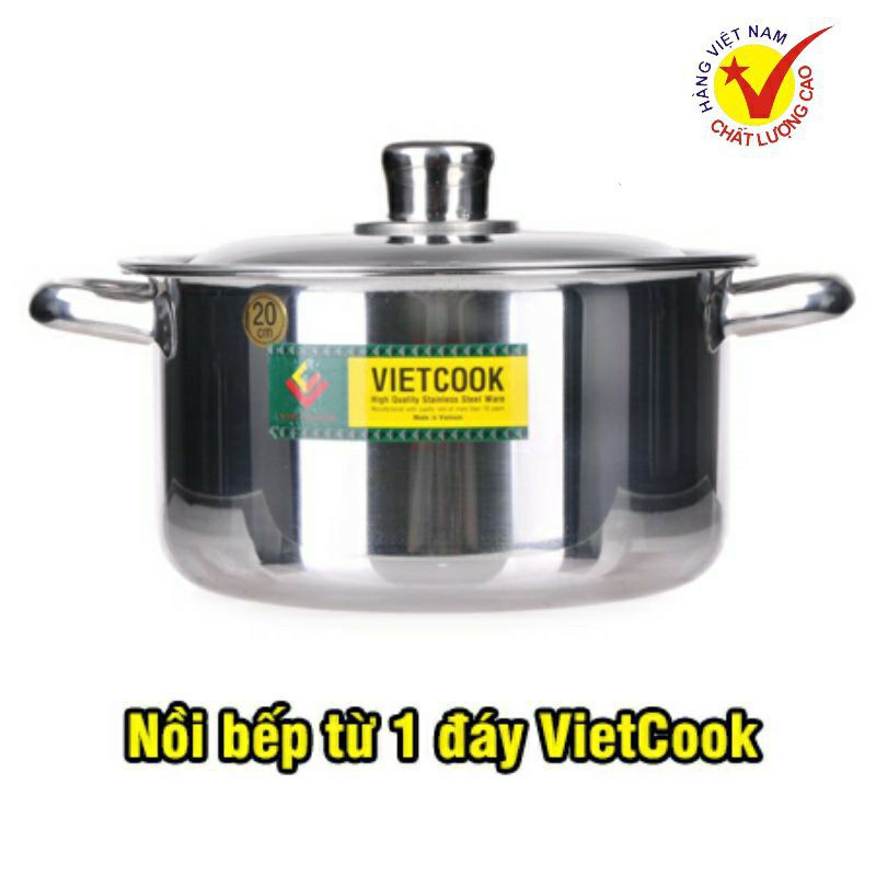 Nồi inox Vietcook đun từ đủ size 14,16,18,20,22,24,26,28,30,32,Nồi đun bếp từ,nồi luộc gà ,xào nấu canh hàng dày dặn