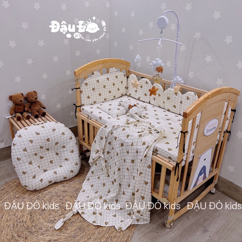 ~♥️TẶNG KÈM TÚI ĐỰNG + GẤU♥️~Bộ Quây Cũi gồm 4 miếng quây, ga bọc đệm và gối nhỏ