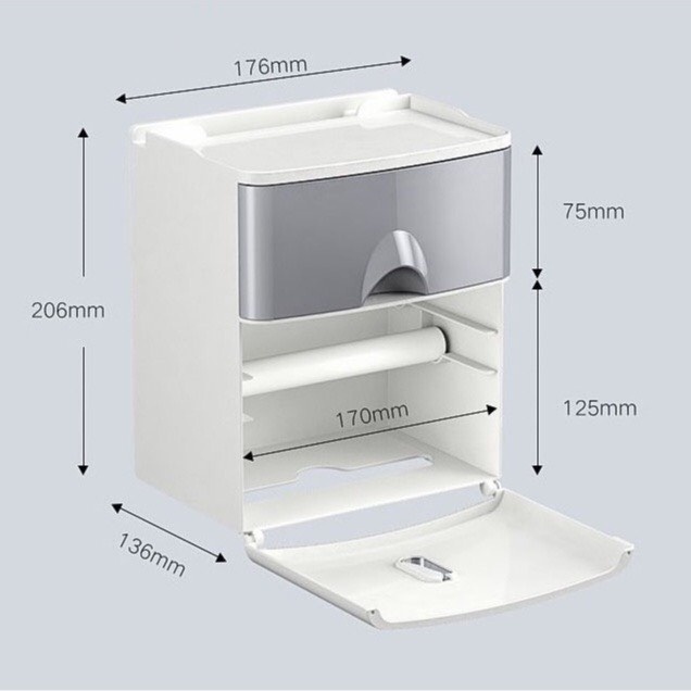 Hộp Giấy Vệ Sinh Nhà Tắm Dán Tường Chống Nước Kèm Miếng Dán Cao Cấp, Hộp Đựng Giấy Vệ Sinh 2 Ngăn