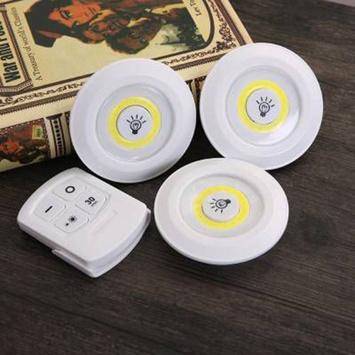 Bộ 3 bóng mini Điều khiển từ xa - Đèn led dán tường thông minh treo cầu thang phòng ngủ gắn tủ trang trí giá rẻ