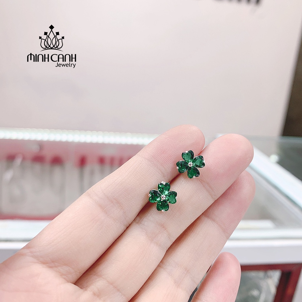 Bông Tai Bạc Cỏ 4 Lá Xanh May Mắn Minh Canh Jewelry