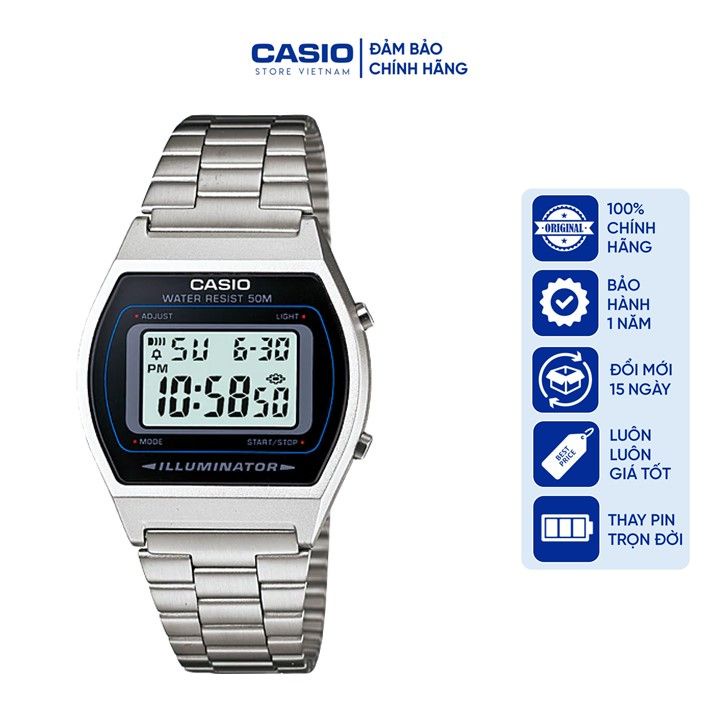 Đồng hồ Nữ Casio B640WD-1D, đồng hồ chính hãng, Silver mặt đen